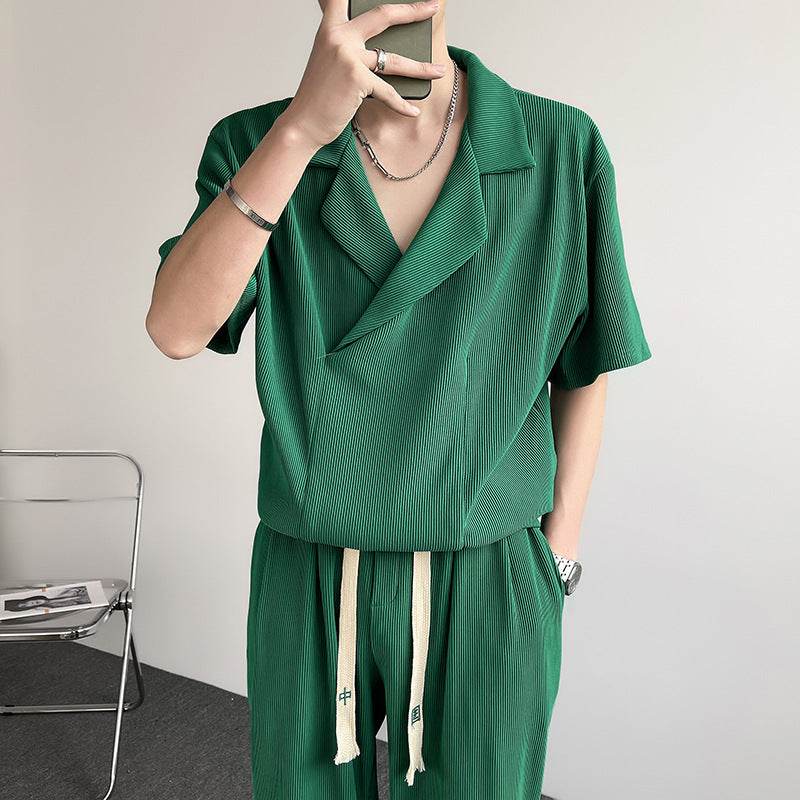 Buycenter Summer Ice Silk Shirt & Pants Set - Men's Leisure Outfit - Buy Center US