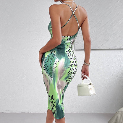 Ladies' Leopard Print Backless Dress - Casual Summer Style, Lightweight - Buy Center US