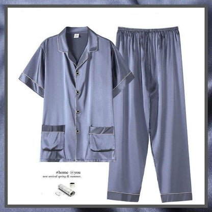 Buycenter Men's Summer Short Sleeve Trousers Suit - Thin Ice Silk Homewear - Buy Center US