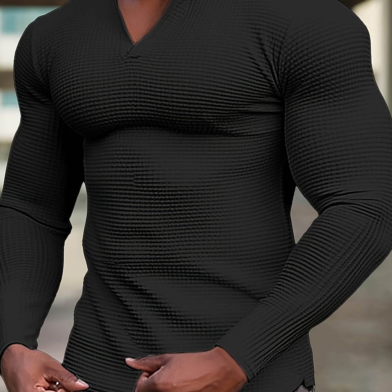 Men's Waffle V Neck Long Sleeve Active T-shirt - Comfy Casual Wear - Buy Center US