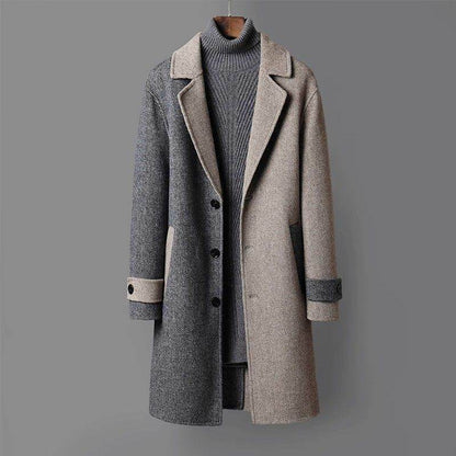 Buycenter Men's Mid-Length Woolen Coat - Korean Style Loose Fit - Buy Center US
