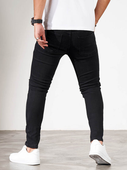 Men's Ripped Skinny Jeans - Stretch Denim Casual Wear | Distressed White/Black - Buy Center US