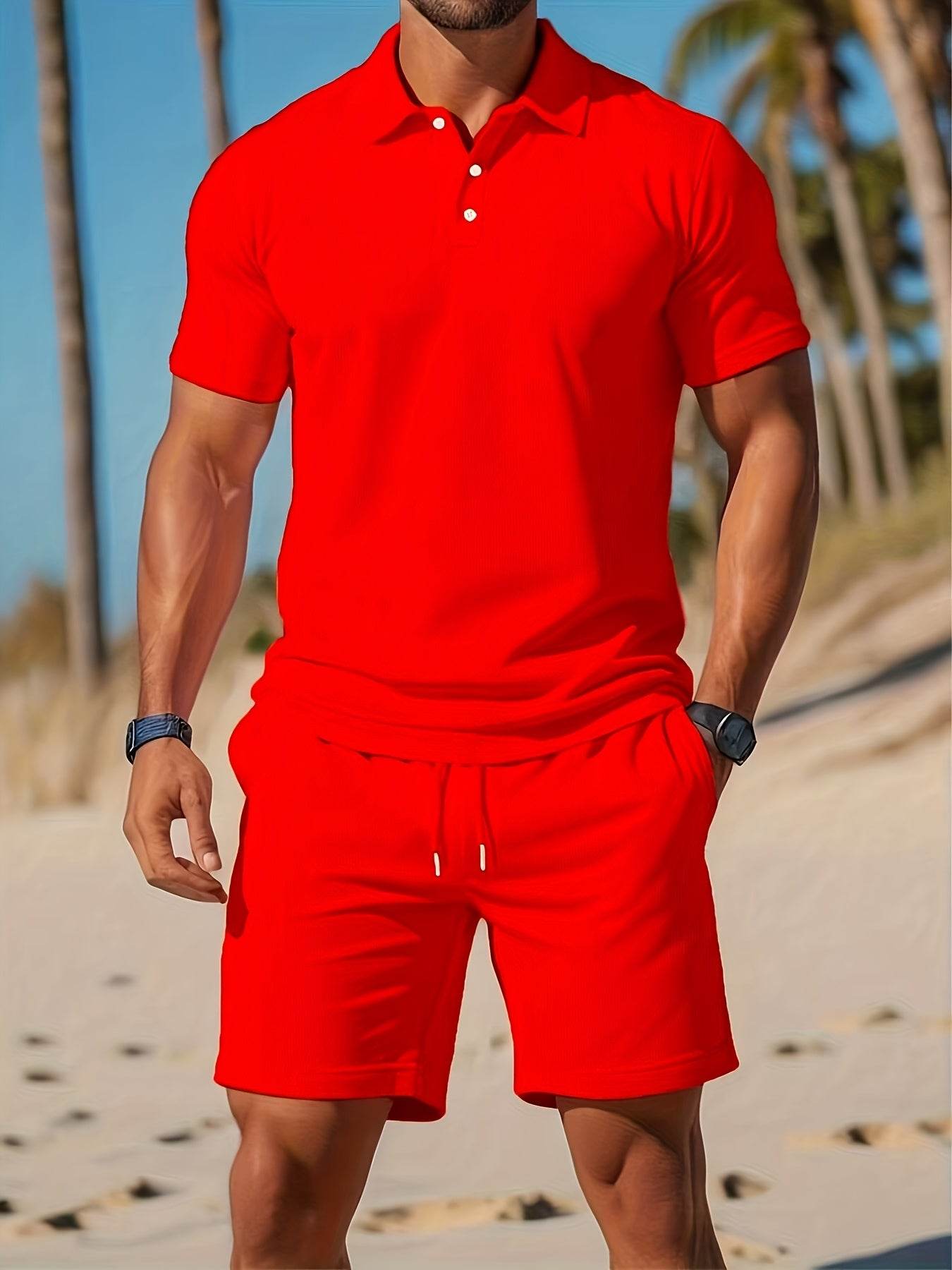 Men's Casual Summer Polo & Shorts Set - Breathable Quick-Dry Fabric - Buy Center US