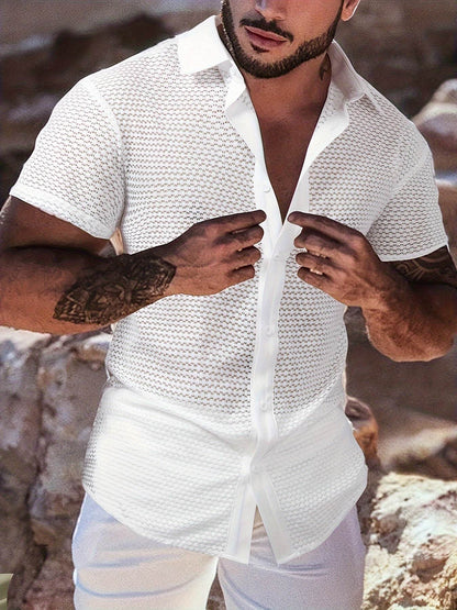 Men's Summer Slim Fit Lapel Shirt - Breathable Semi-Sheer Button Up Top - Buy Center US