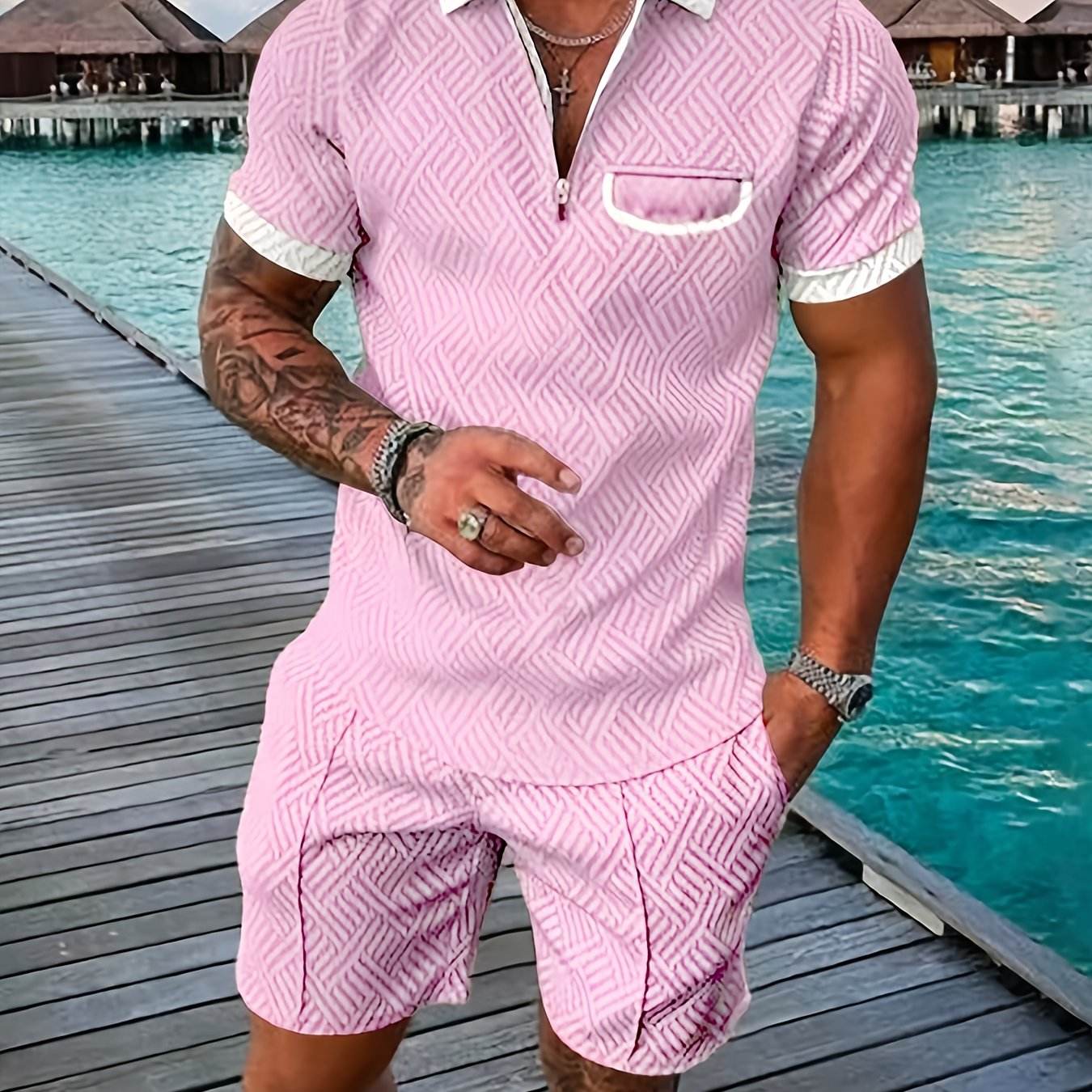 Men's Casual Knee-Length Kurta and Shorts Set - Breathable Polyester, Stylish - Buy Center US
