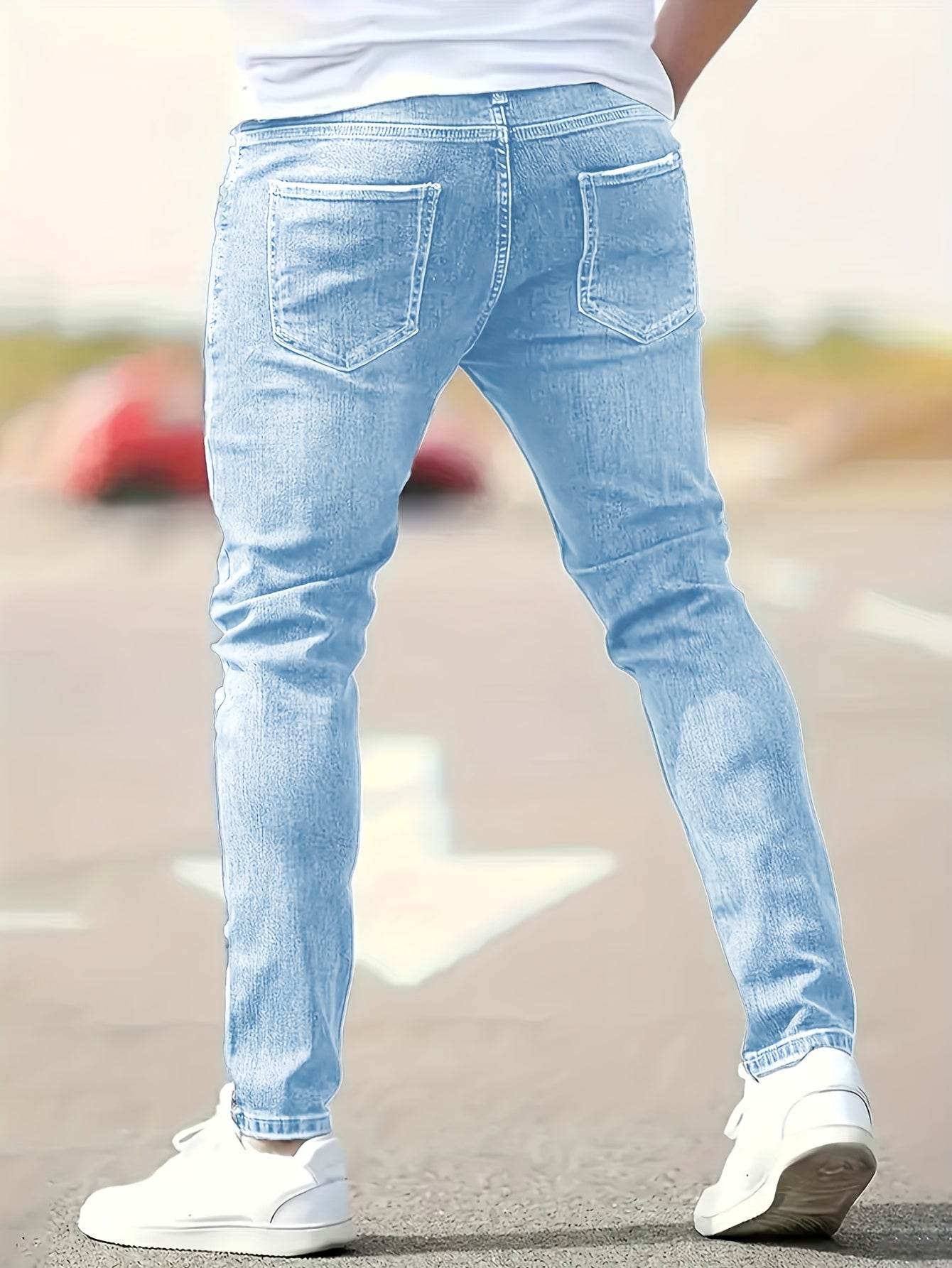 Men's Fashionable Skinny Jeans - Medium Stretch, Raw Wash, All-Season Fit - Buy Center US