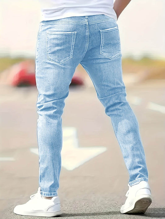 Men's Fashionable Skinny Jeans - Medium Stretch, Raw Wash, All-Season Fit - Buy Center US