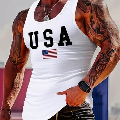 MBDMBD Men's USA Flag Tank Top - Slim Fit, Breathable Polyester Blend - Buy Center US