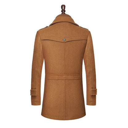 Buycenter Men's Woolen Coat - Double Collar, Standard Zipper Jacket - Buy Center US