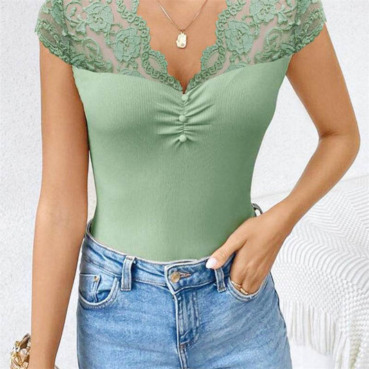 Temperament Wild Lace Blouse for Women - Petal Sleeve, Mid-Length Fit - Buy Center US