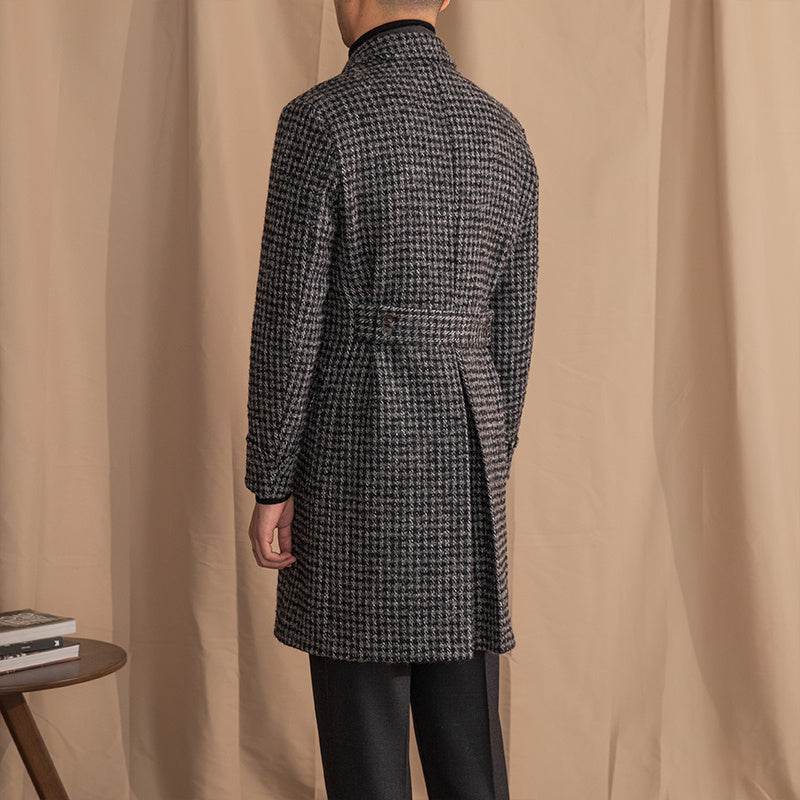 Buycenter Mid-Length Houndstooth Coat - Stylish Double Breasted Wool - Buy Center US