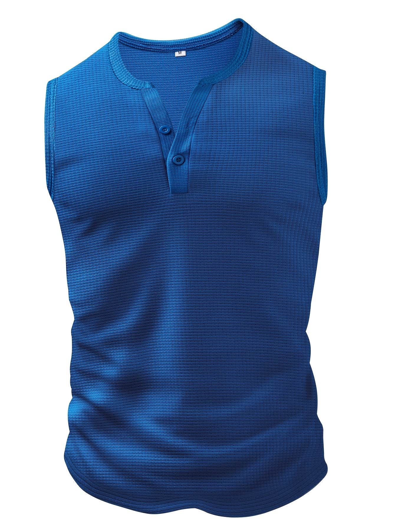 Men's Sleeveless Waffle-Knit Shirt - V-Neck Button-Up, Breathable Top - Buy Center US