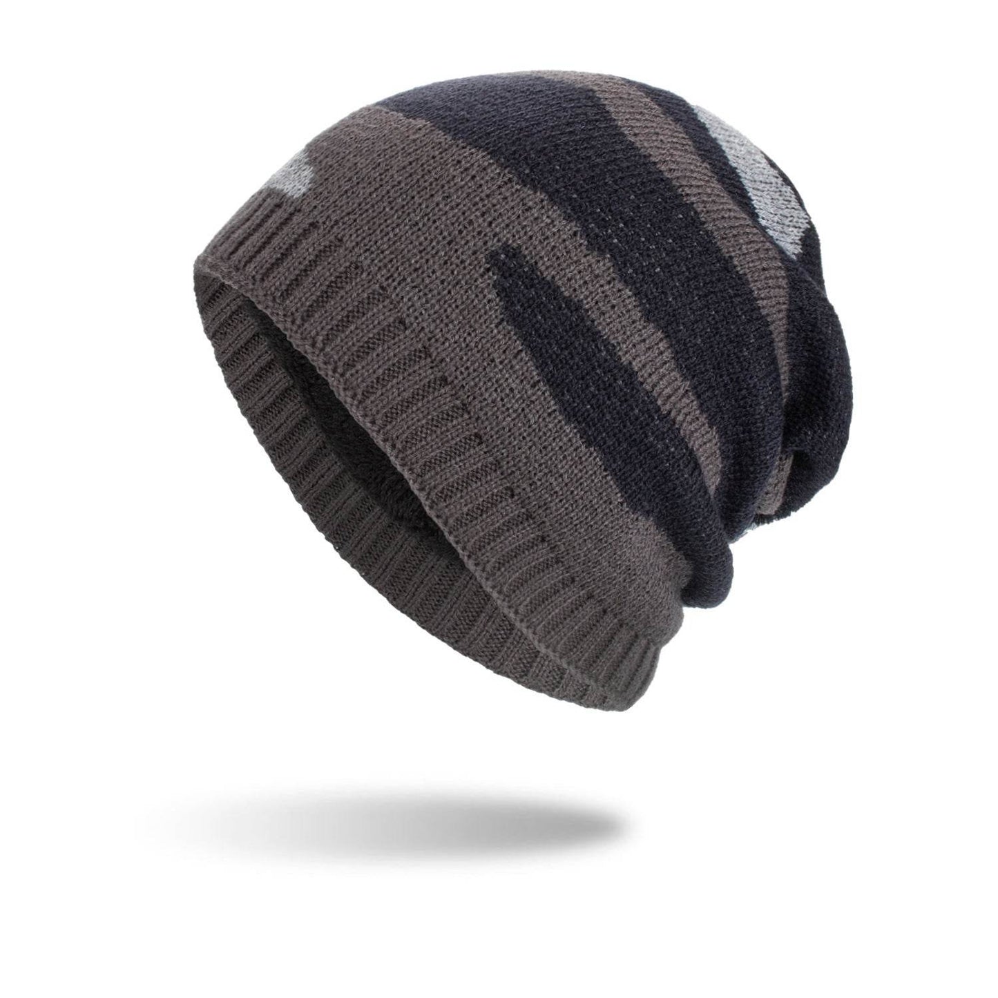 Buycenter Tricolor Striped Knit Beanie - Warm Wool Pullover Cap - Buy Center US