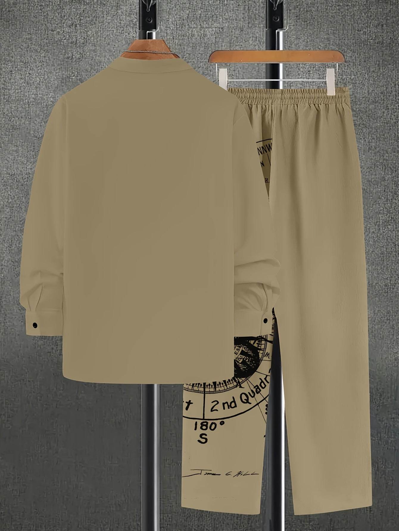 Men's Vintage Nautical Compass Casual Suit - Beige Polyester for All Seasons - Buy Center US