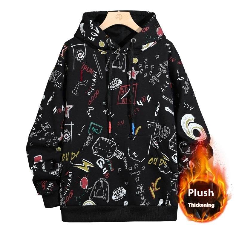 Buycenter Hooded Fleece-Lined Graffiti Sweater for Men - Casual Style - Buy Center US