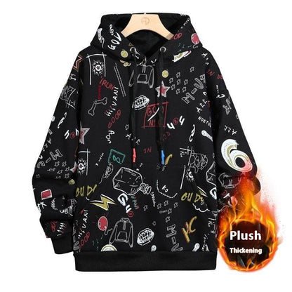 Buycenter Hooded Fleece-Lined Graffiti Sweater for Men - Casual Style - Buy Center US