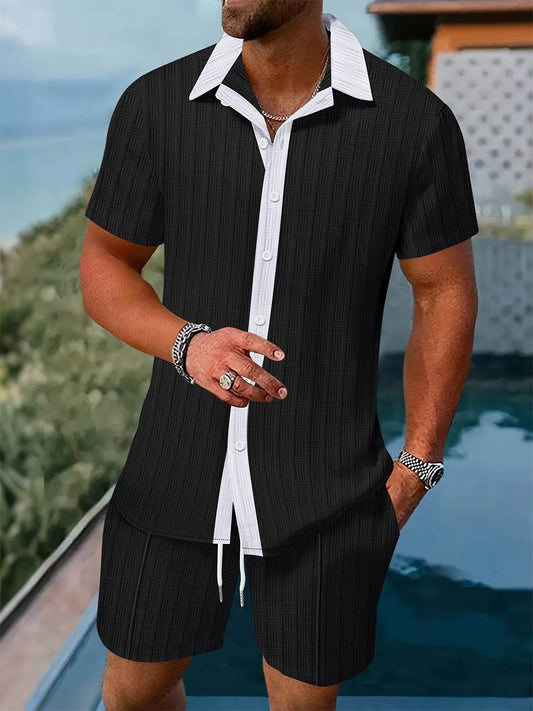 Men’s Summer Jacquard Shirt & Shorts Set - Casual Sports Outfit - Buy Center US