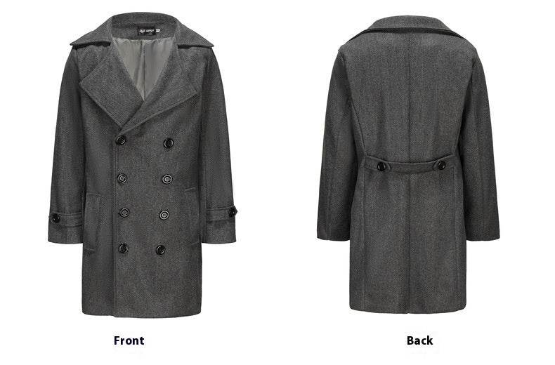 Buycenter Men's Slim-fit Woolen Coat - Double-Breasted Mid-Length Style - Buy Center US