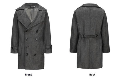 Buycenter Men's Slim-fit Woolen Coat - Double-Breasted Mid-Length Style - Buy Center US