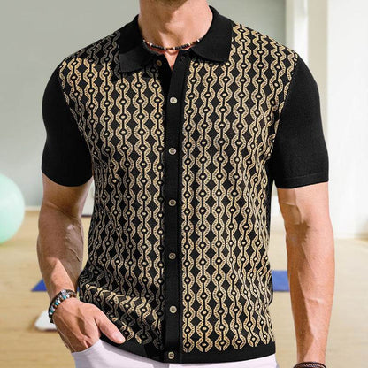 Summer Tencel Short-Sleeved Cardigan for Men - Geometry Pattern, Casual Style - Buy Center US