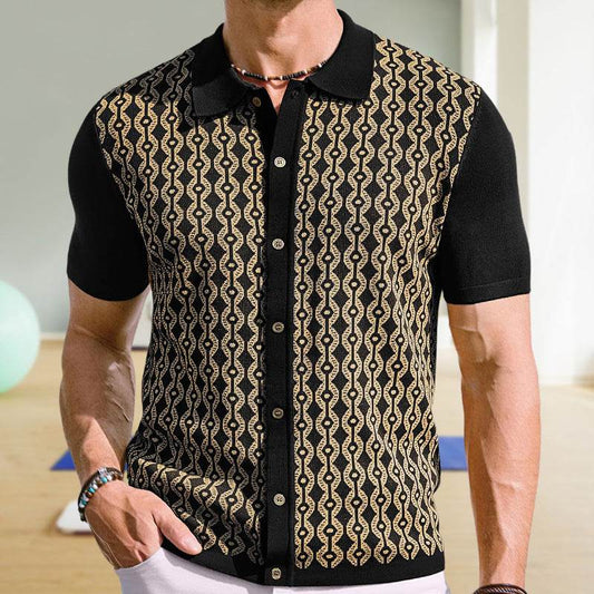 Summer Tencel Short-Sleeved Cardigan for Men - Geometry Pattern, Casual Style - Buy Center US