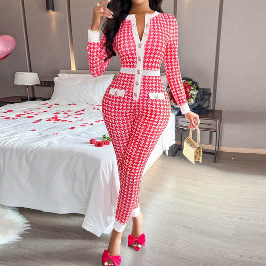 Autumn & Winter Women's Tight Jumpsuit - Mid Waist, Long Sleeve Style - Buy Center US