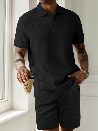 Men's Summer 2-Piece Set - Solid Color Polo T-Shirt & Shorts - Buy Center US