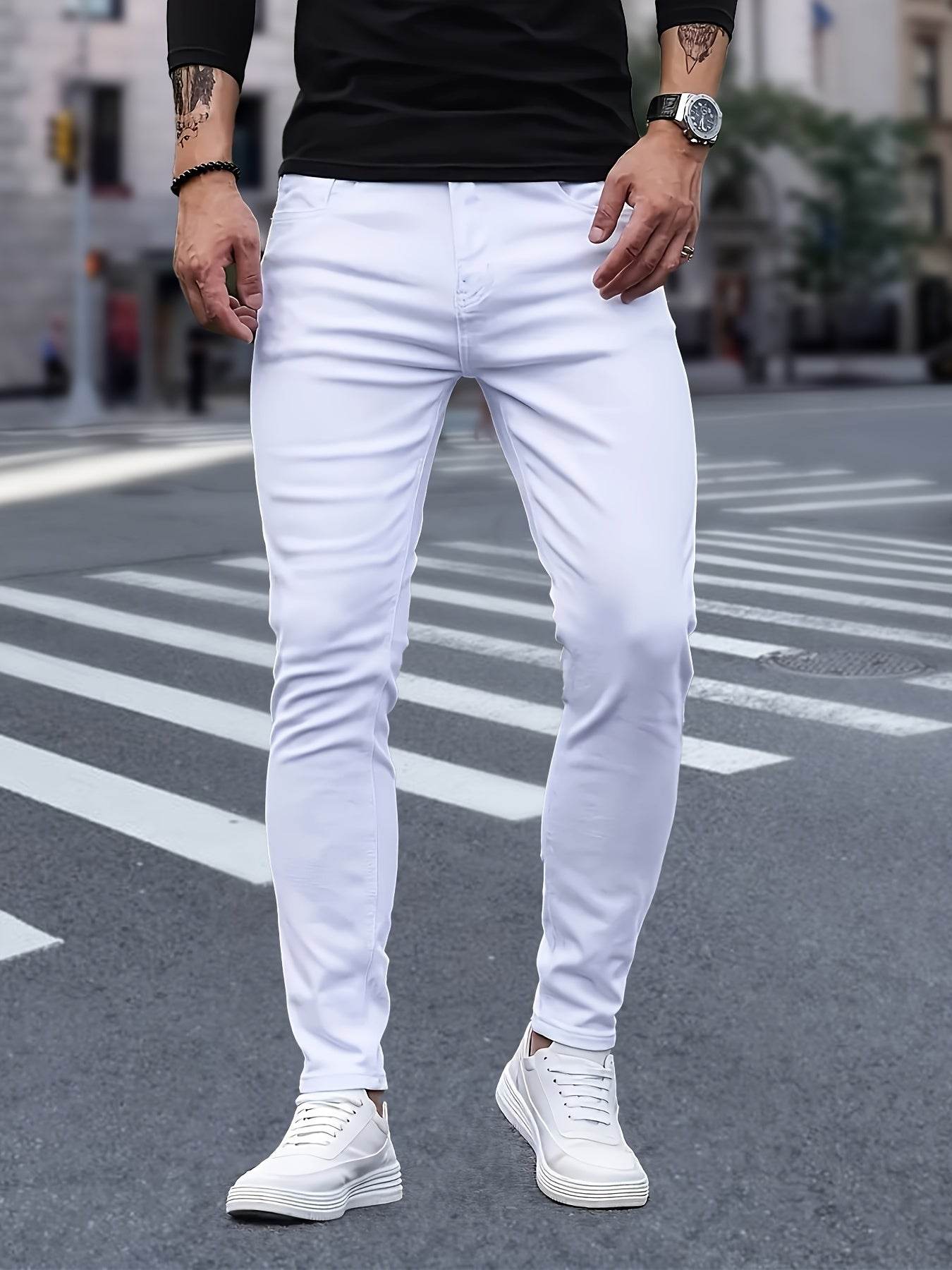 High Street Pure White Jeans for Men - Stylish and Versatile Skinny Fit - Buy Center US