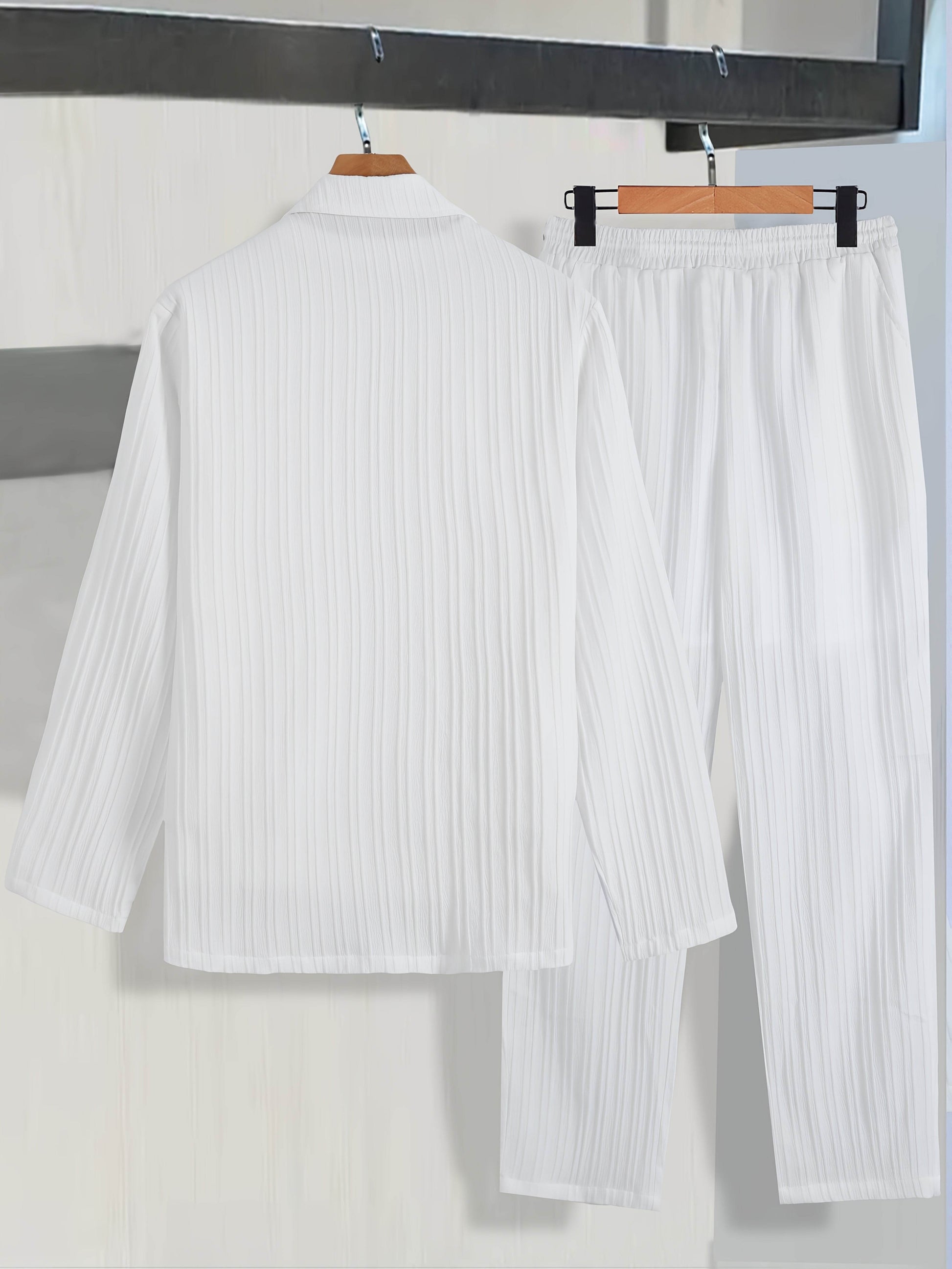 Men's Casual Suit Set - Long Sleeve Shirt & Drawstring Trousers - Buy Center US