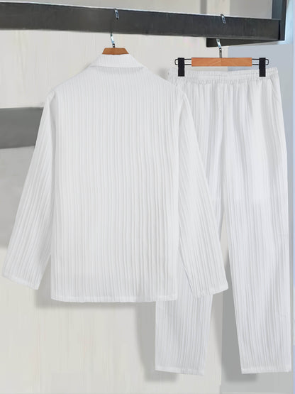 Men's Casual Suit Set - Long Sleeve Shirt & Drawstring Trousers - Buy Center US
