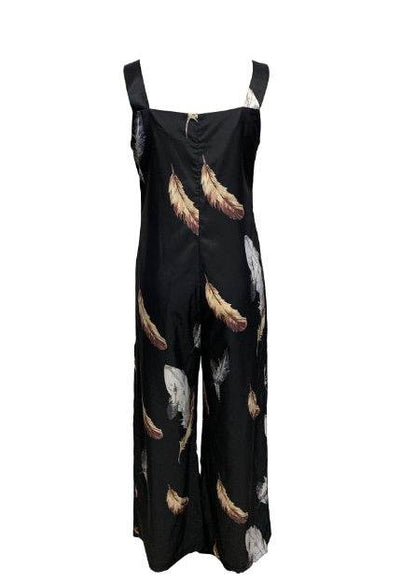 Women's Feather Printed Casual Jumpsuit - Lightweight, Long Sleeve Style - Buy Center US