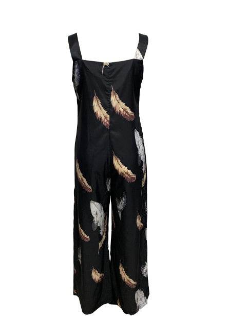 Women's Feather Printed Casual Jumpsuit - Lightweight, Long Sleeve Style - Buy Center US