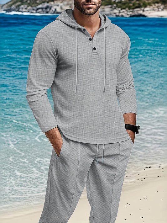 Men's Athleisure Two-Piece Set - Hooded Top & Drawstring Trousers Casual - Buy Center US