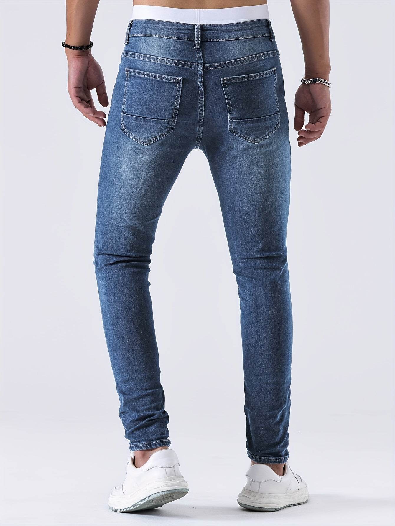Men's Slim Fit Ripped Jeans - Distressed Medium Stretch Street Style - Buy Center US