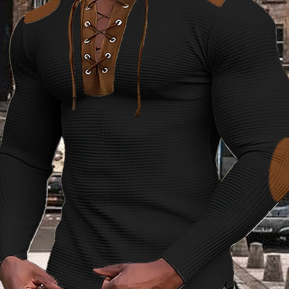 Men's Color Block Waffle Knit Henley Shirt - Breathable & Stylish Top - Buy Center US