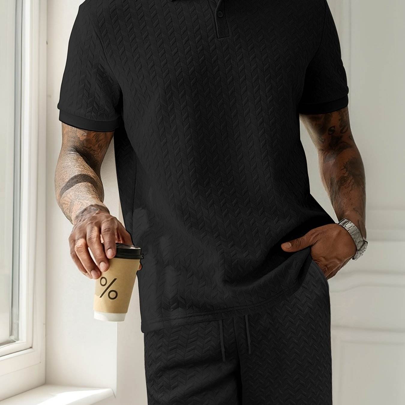 Men's Summer 2-Piece Set - Solid Color Polo T-Shirt & Shorts - Buy Center US