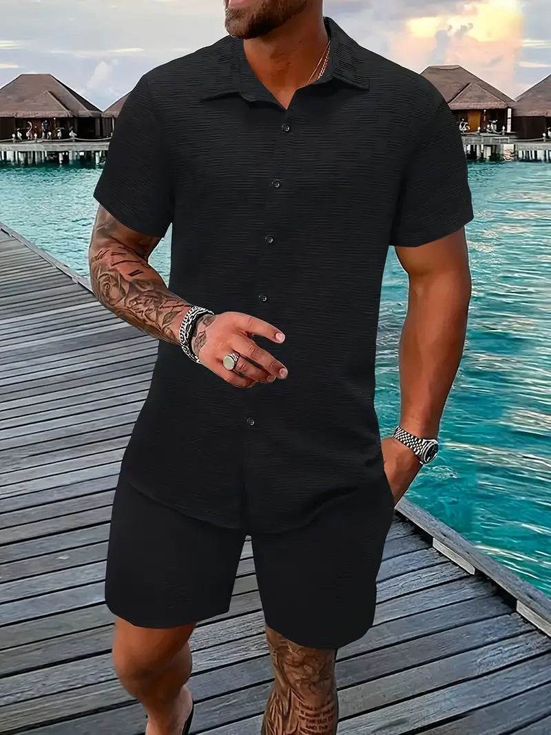 Buycenter Summer Jacquard Suit - Casual Black & White Shorts Set - Buy Center US