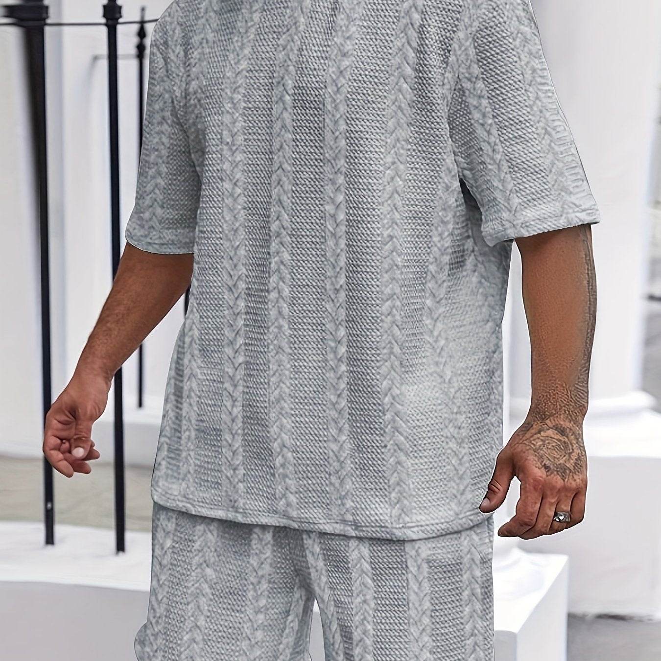 2025 Summer Braided Casual Sports Suit for Men - Polyester, Regular Fit - Buy Center US