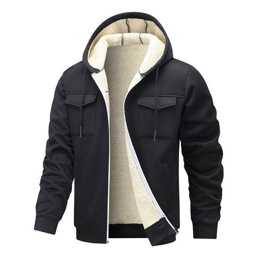 Buycenter Fleece-Lined Leisure Coat - Korean Style Hooded Cardigan - Buy Center US