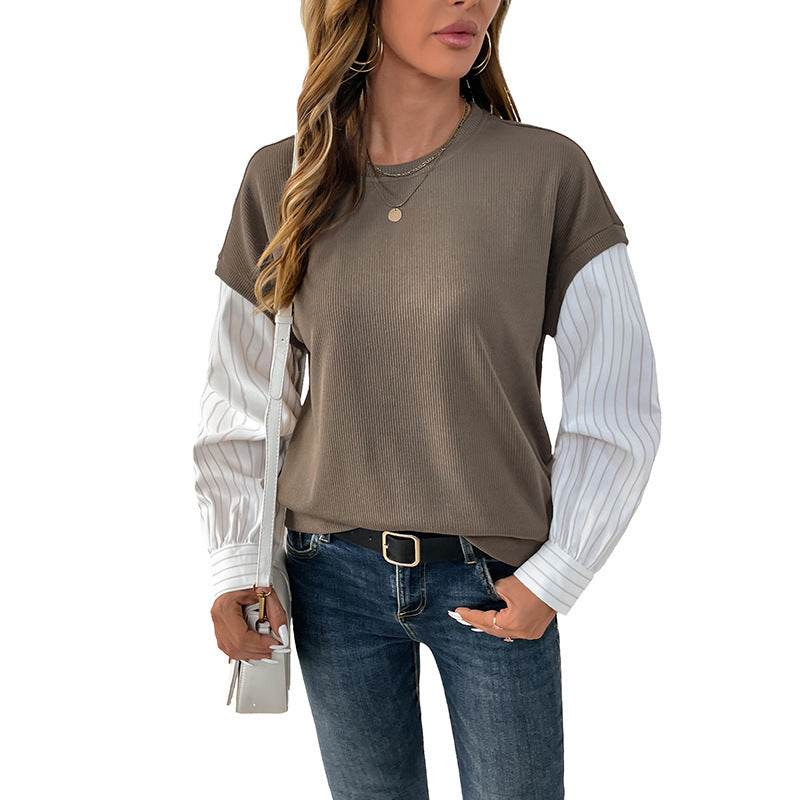 Long Sleeve Color Matching Knitted Sweater - Stylish Two-Piece Look - Buy Center US
