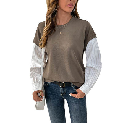 Long Sleeve Color Matching Knitted Sweater - Stylish Two-Piece Look - Buy Center US