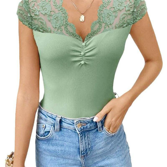 Temperament Wild Lace Blouse for Women - Petal Sleeve, Mid-Length Fit - Buy Center US