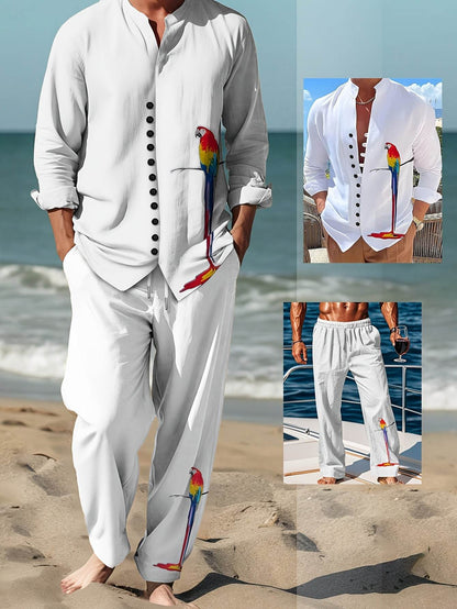 Men's Casual Mandarin Collar Suit - Parrot Print, Regular Fit, All Seasons - Buy Center US