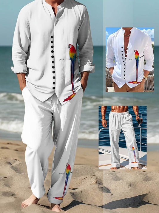 Men's Casual Mandarin Collar Suit - Parrot Print, Regular Fit, All Seasons - Buy Center US