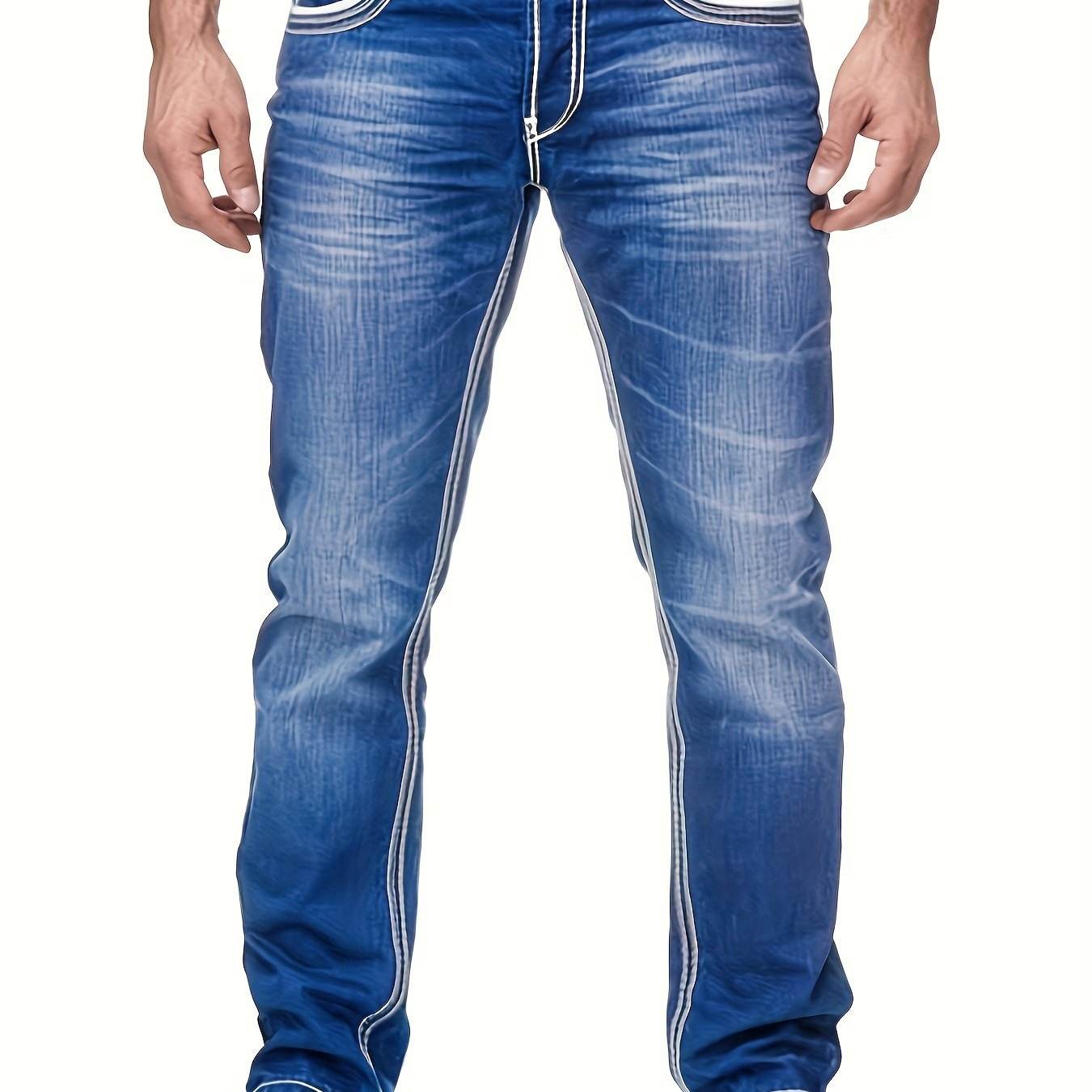 Men's Slim-Fit Stretch Denim Jeans - Embroidered Pocket in Dark Blue - Buy Center US