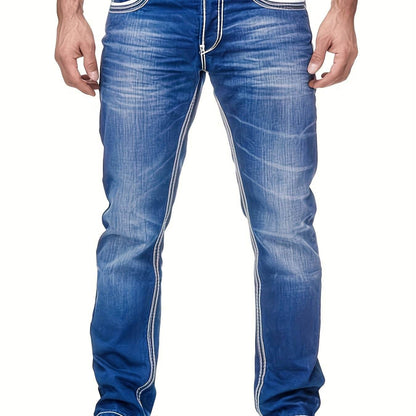 Men's Slim-Fit Stretch Denim Jeans - Embroidered Pocket in Dark Blue - Buy Center US