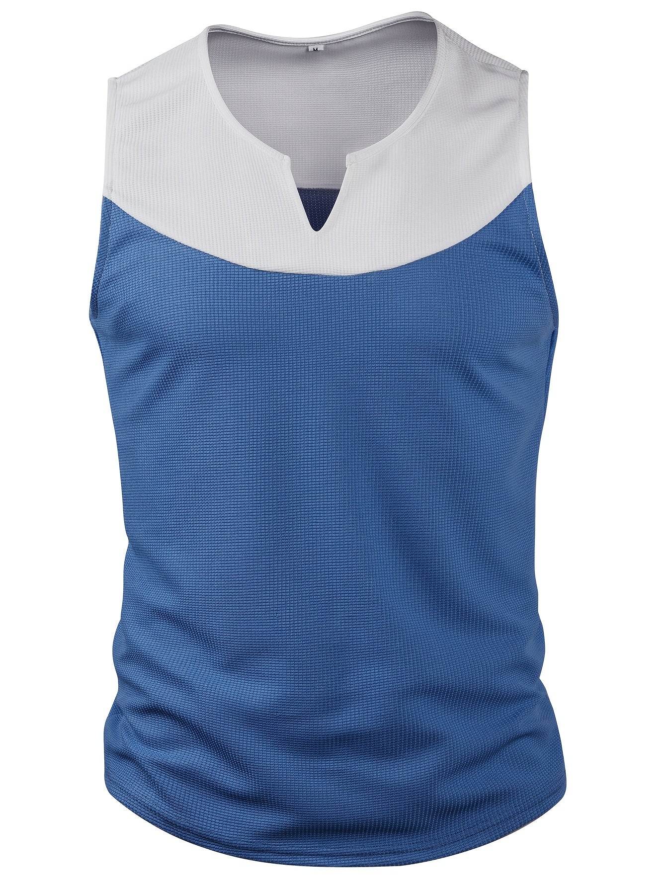 Men's Vintage Waffle Texture Tank Top - Black & White, V-Neck Style - Buy Center US