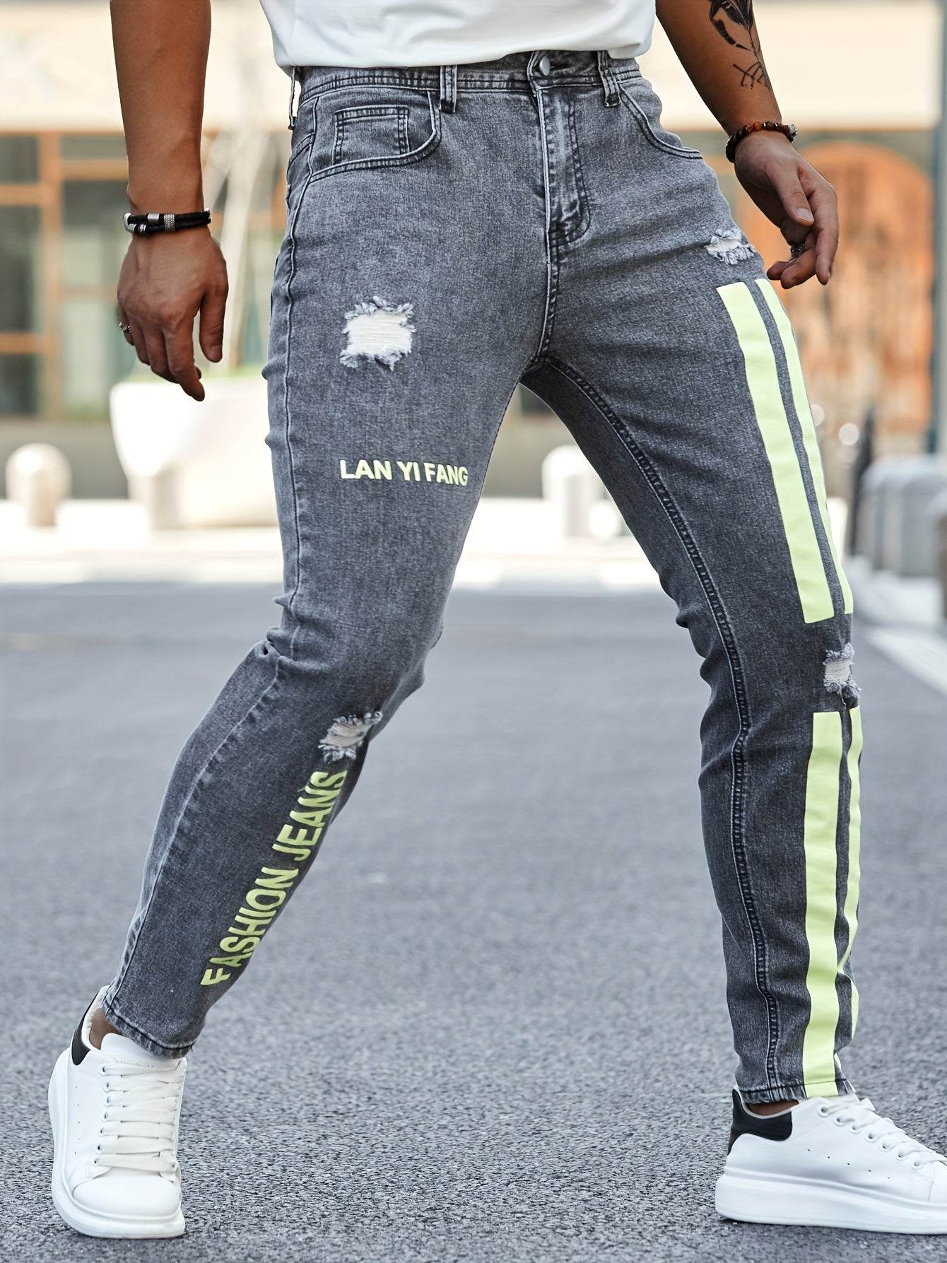Men's Slim Fit Stretchy Denim Jeans - Casual Side Stripes Design - Buy Center US