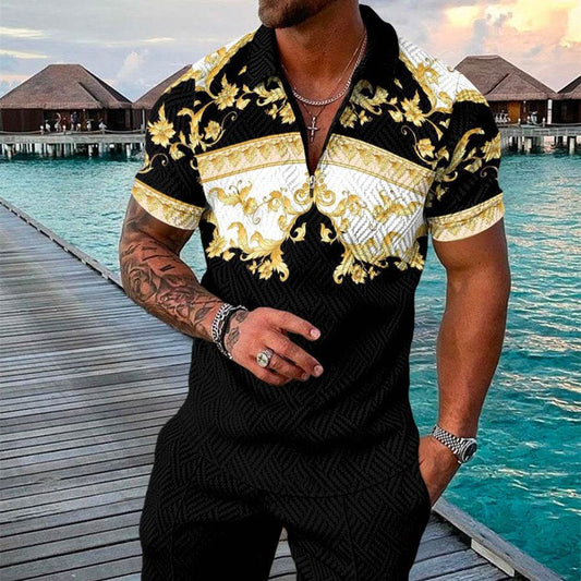 Men's Summer 3D Printed Geometric Short Sleeve Shirt Set - Hip Hop Style - Buy Center US