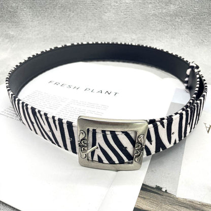 Leopard Print and Zebra Print Belt - Thick Round/Square Buckle Style - Buy Center US